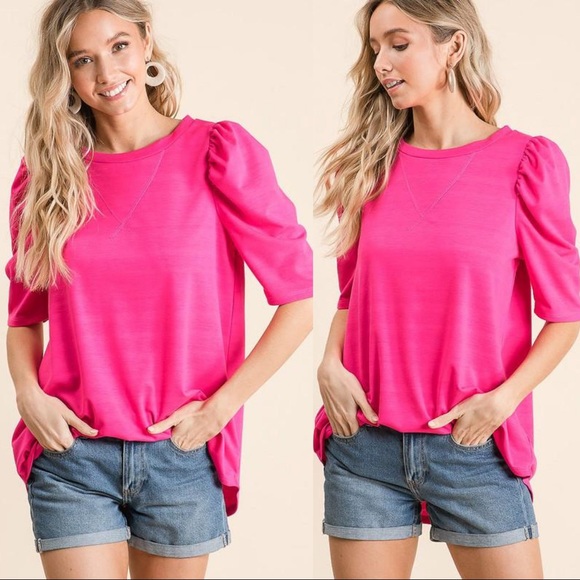 BUSINESS AS USUAL FRENCH TERRY TOP-FUCHSIA - Picture 3 of 4